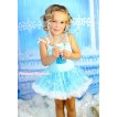 Frozen Princess Elsa Light Blue Sparkle Bling Snowflakes ONE-PIECE Halter Dress With Princess Elsa Print LP72
